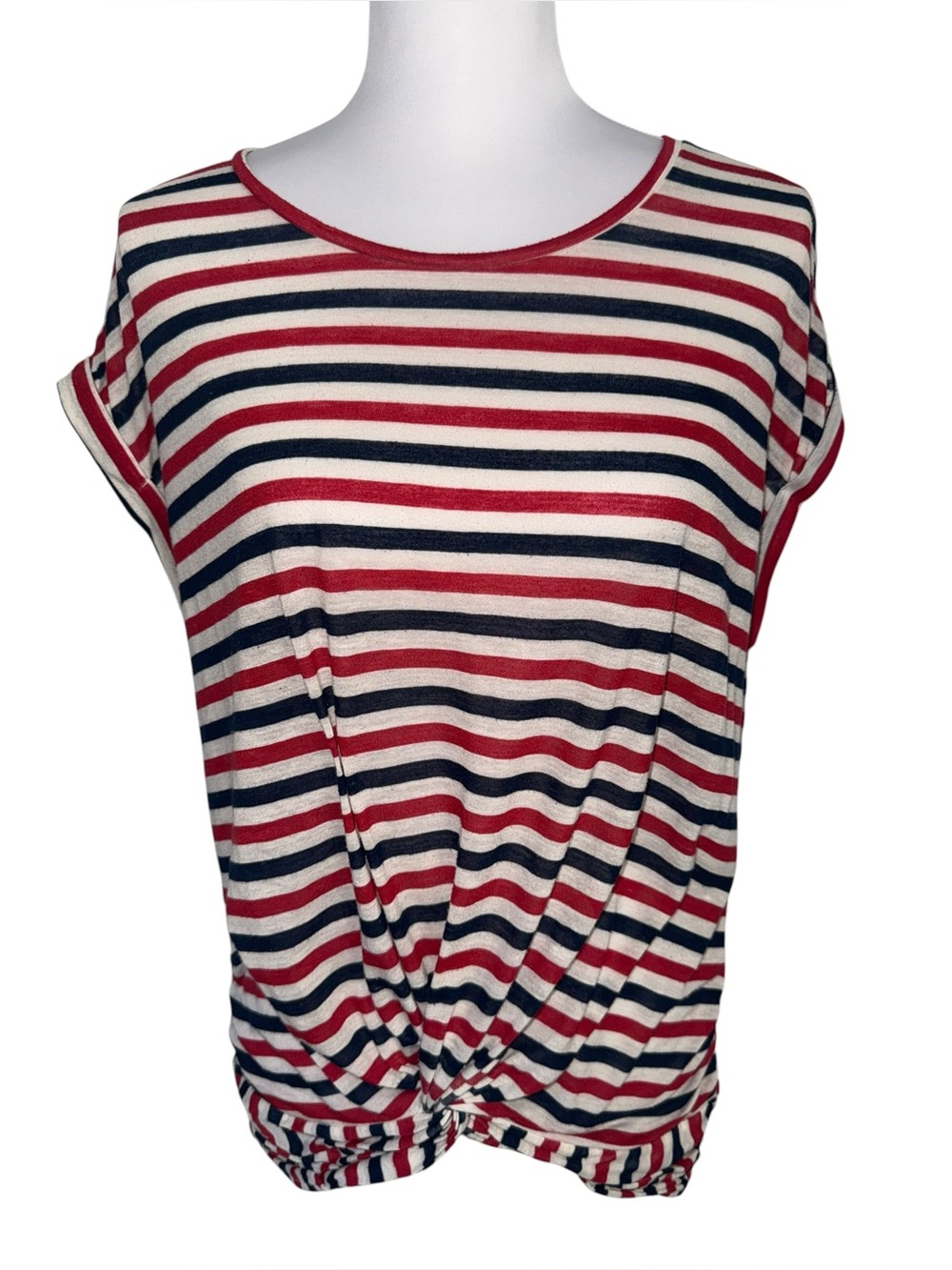 Lucky Brand Striped Twist‎ Front Top Medium Red White Blue Stretch Patriotic